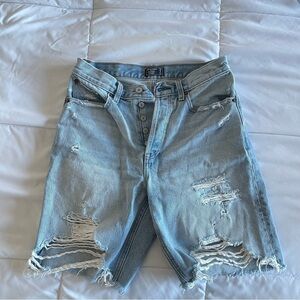 Long Distressed Jean Shorts Abercrombie and Fitch